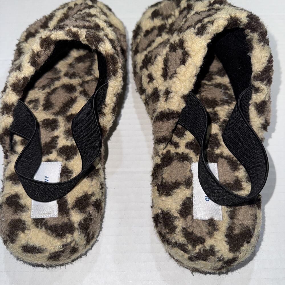 Old Navy Platform Slippers Big Leopard Fluffy Sherpa Open Toe Womens Sz 9 - Picture 4 of 7